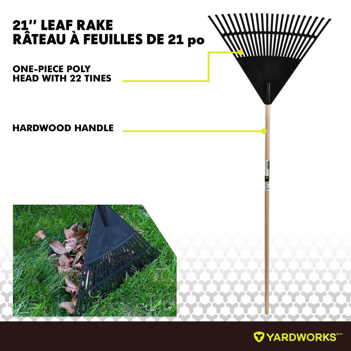 Garden Club 22-in Wide Poly 22-Tine Leaf Rake, 59-in Hardwood Shaft