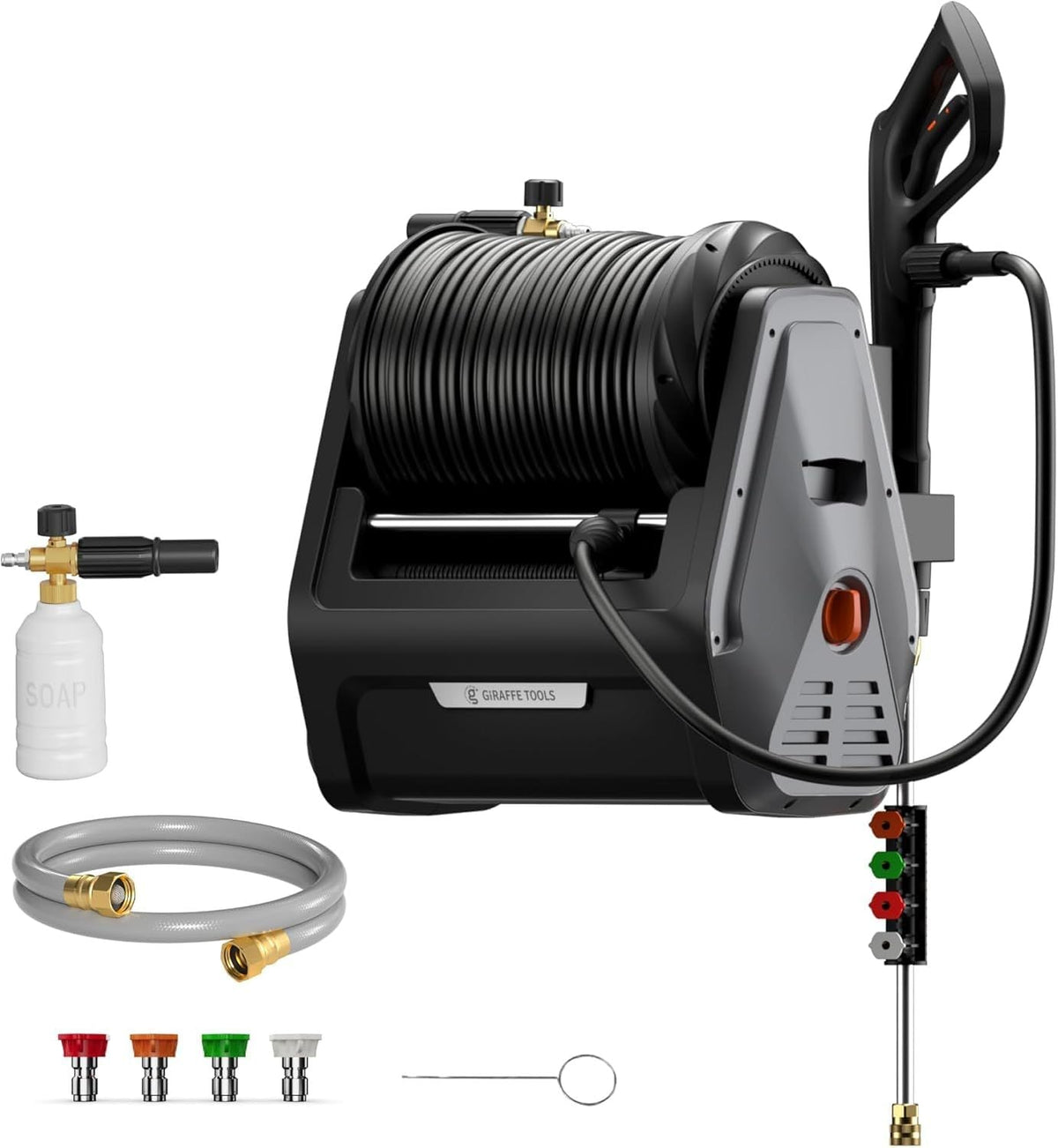 Giraffe Tools Grandfalls G30 Wall Mounted 2100 PSI 2.2 GPM Brushless Retractable Electric Pressure Washer with 100-ft Hard Hose