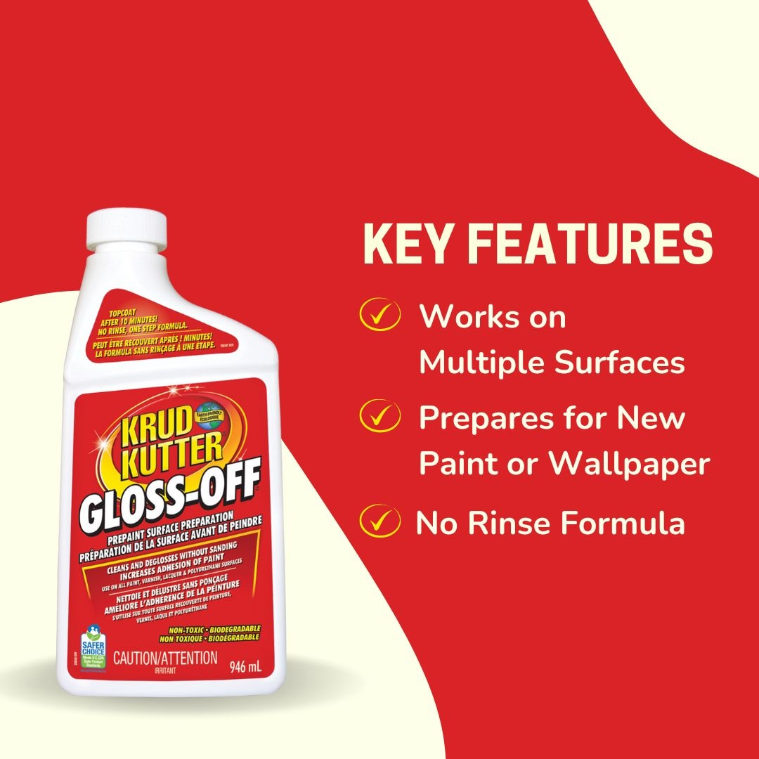 Krud Kutter Gloss-Off Pre-Paint Surface Preparation, Cleaner & Deglosser Without Sanding, 946-mL