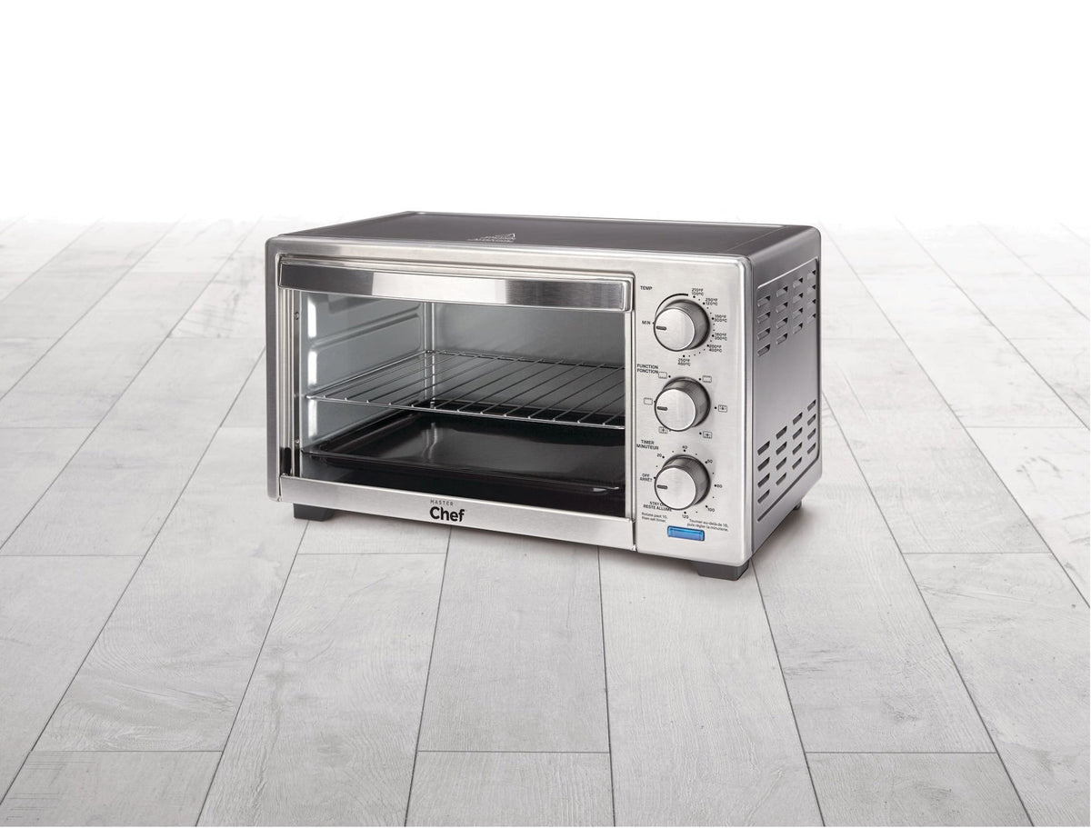MASTER Chef Convection Toaster Oven with 4 Functions, Stainless Steel, Black, 6-Slices