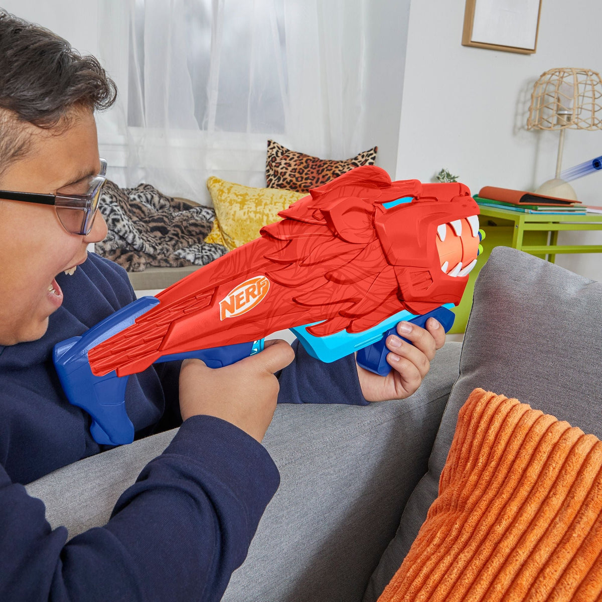 NERF Junior Wild Lionfury Easy-Play Dart Blaster, Includes 16 Darts, Ages 6+