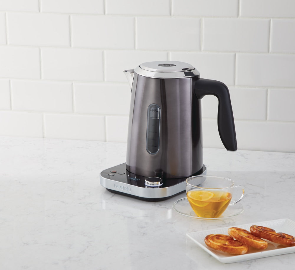 PADERNO Cordless Electric Kettle with Auto Shut Off, Black Stainless Steel, 1.7L