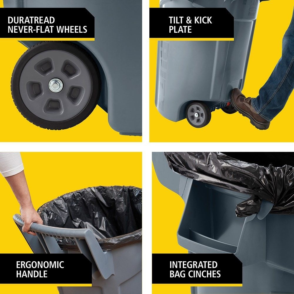 Rubbermaid Commercial Wheeled Brute Circular Outdoor Garbage Can, Grey, 121-L