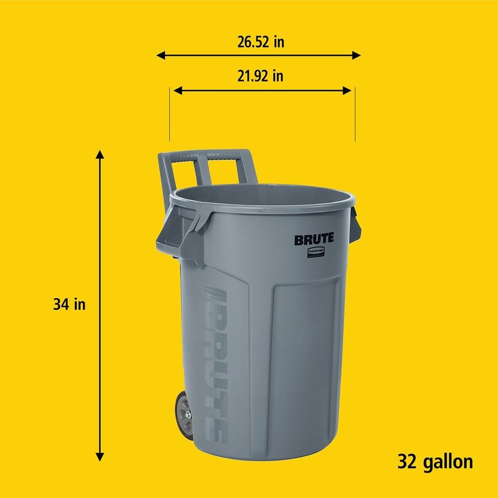 Rubbermaid Commercial Wheeled Brute Circular Outdoor Garbage Can, Grey, 121-L