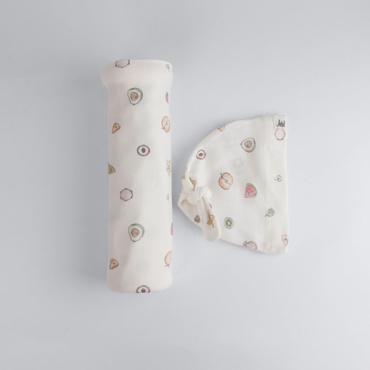 The Elk Baby Fruit Print Premium Organic Cotton Blanket and Beanie Set