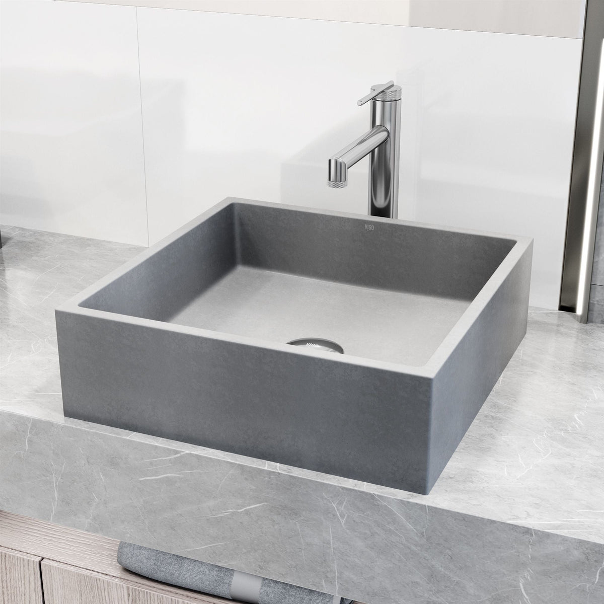 VIGO Alhambra Gothic Concreto Stone 15x15-in Deep Grey Bathroom Sink/Basin with Square Vessel