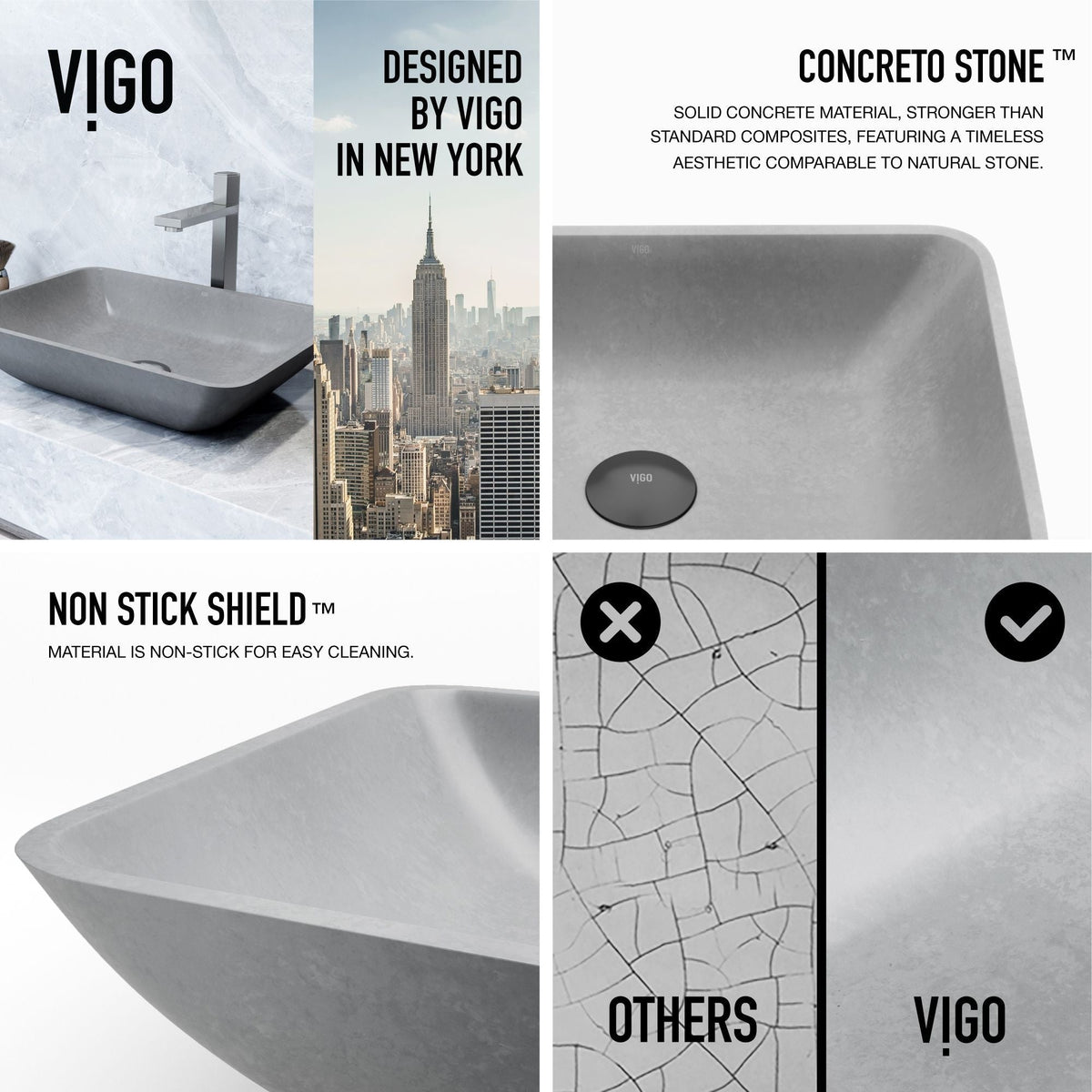 VIGO Duomo Gothic ConcretoStone 18x13-in Deep Grey Bathroom Sink/Basin with Rectangular Vessel