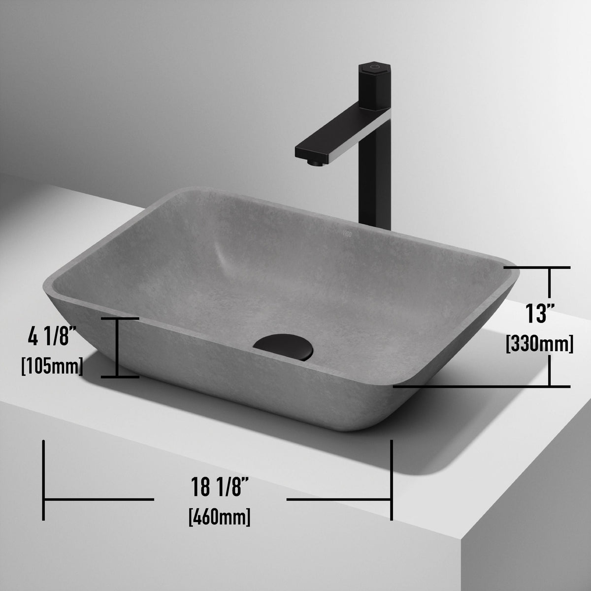VIGO Duomo Gothic ConcretoStone 18x13-in Deep Grey Bathroom Sink/Basin with Rectangular Vessel