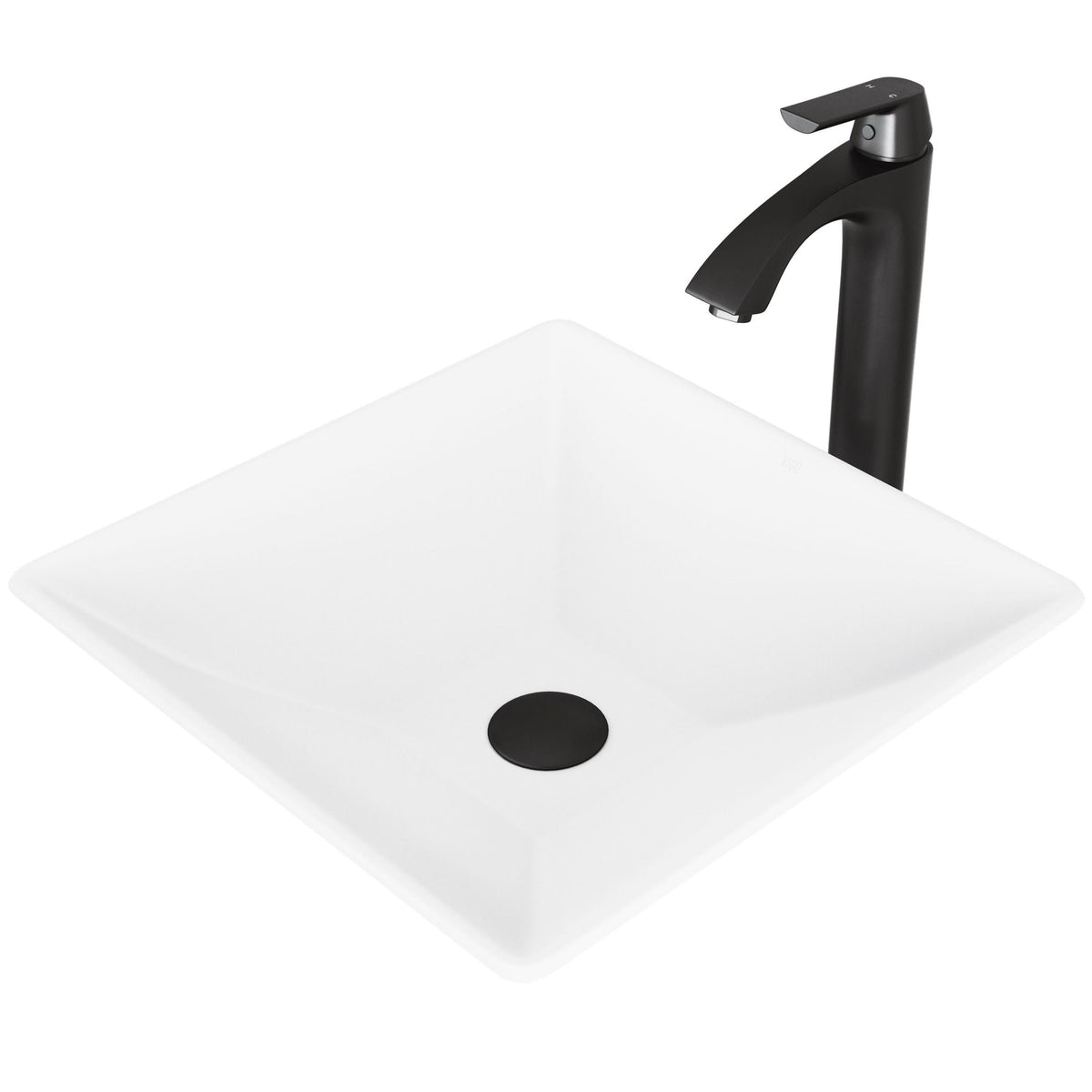 VIGO Hibiscus MatteStone White Bathroom Sink/Basin Set with Linus Faucet and Square Composite Vessel