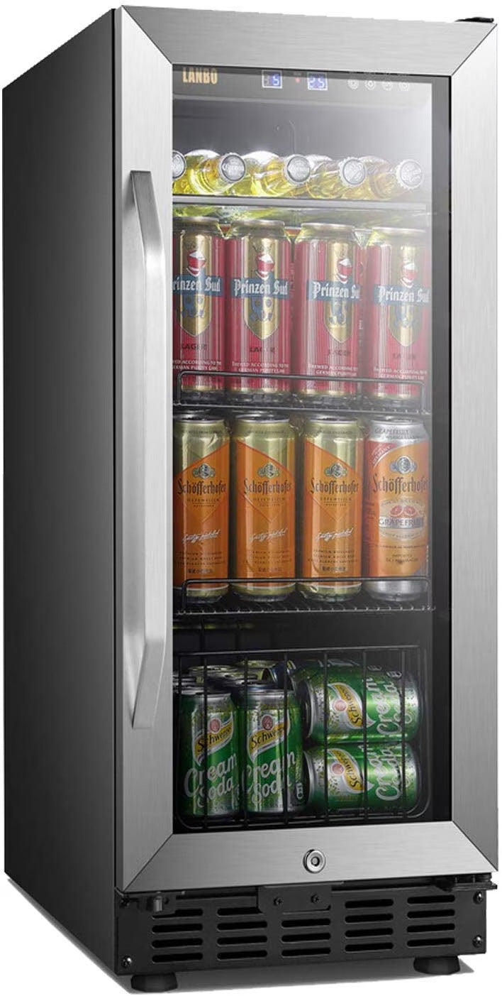 Lanbo 76 Cans Under Counter Compressor Beverage Cooler Refrigerator, 15 inch Width J2