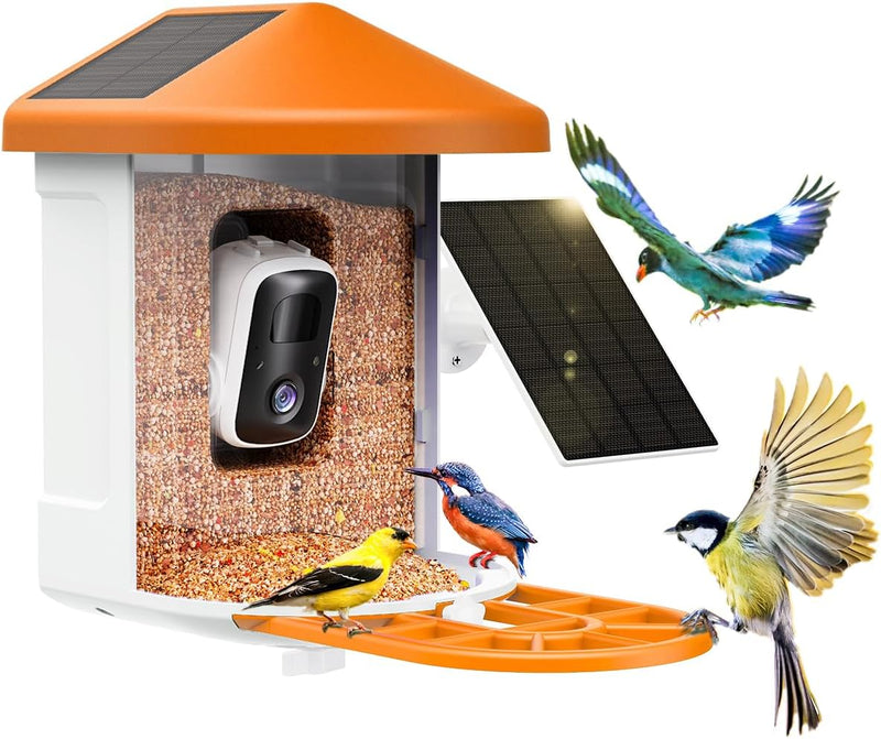 Bird Feeder with Camera with AI Identify Birds Species Solar Panel, Smart Bird House with Cam, 2K Live View, Instant Arrival Alerts K4