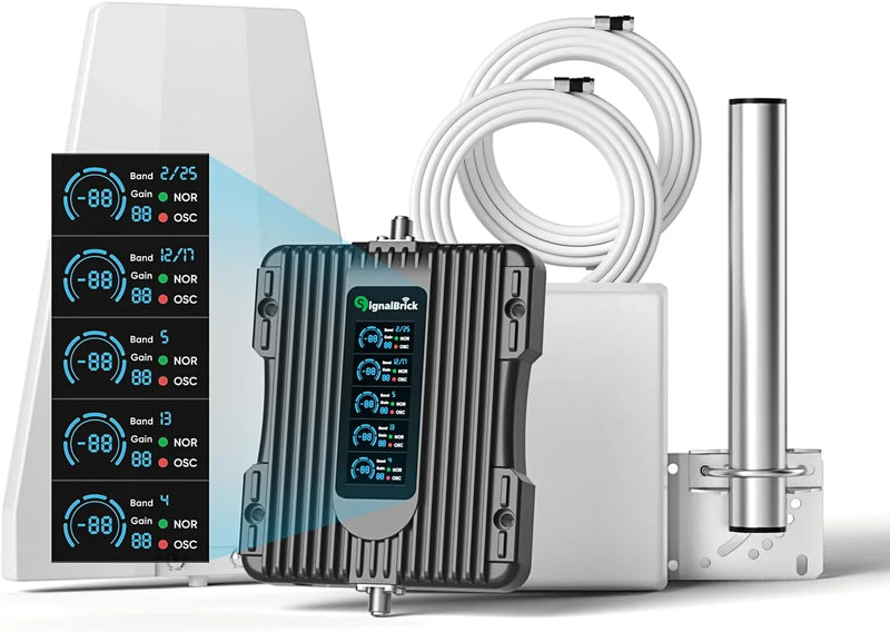 A home-use mobile phone signal booster with a liquid crystal display, a five-band mobile phone signal booster, with a coverage area of up to 5000 square feet. G4