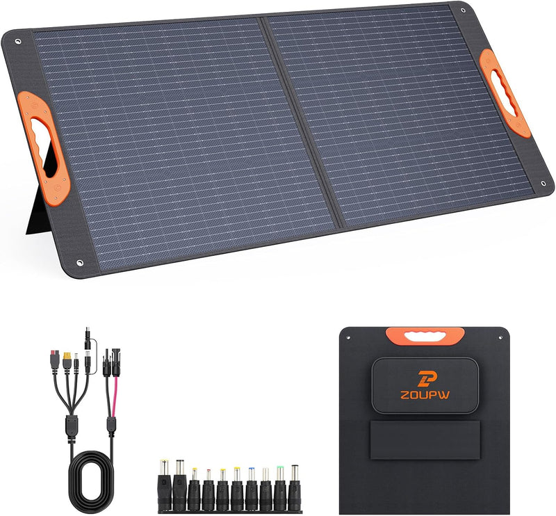 200 Watt Portable Solar Panel for Power Station,RV Essentials,200W 20V Foldable Solar Charger with Solar Cable,23.5% High Efficiency IP67 Waterproof 4 Kickstands for Camping RV Road Trip E0