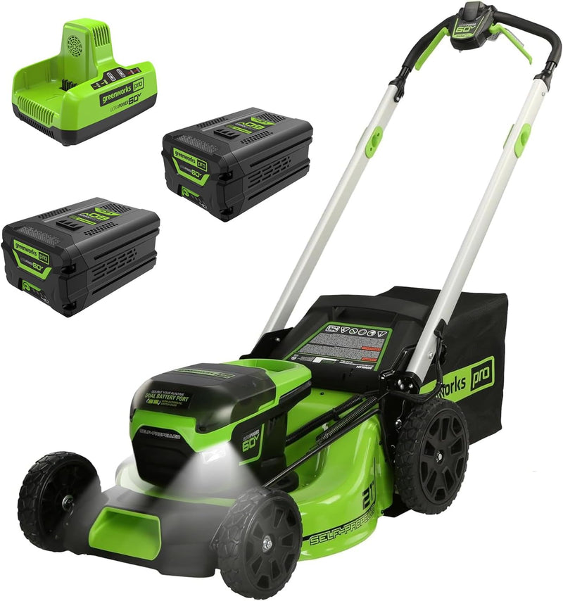 60V 21-inch self-propelled cordless lawn mower, brushless motor, LED lights, including 2 sets of 4.0 Ah batteries and a fast dual-port charger (compatible with 75 tools, running time 45 minutes) W3