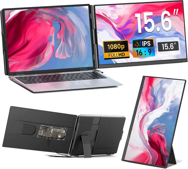 Laptop Screen Extender - 15.6" FHD 1080P Portable Monitor for Laptop, Detachable & Plug and Play Dual Laptop Monitor Extender for 13"-17.3" Laptops, Compatible with Wins/Mac/Android/Chrome T3