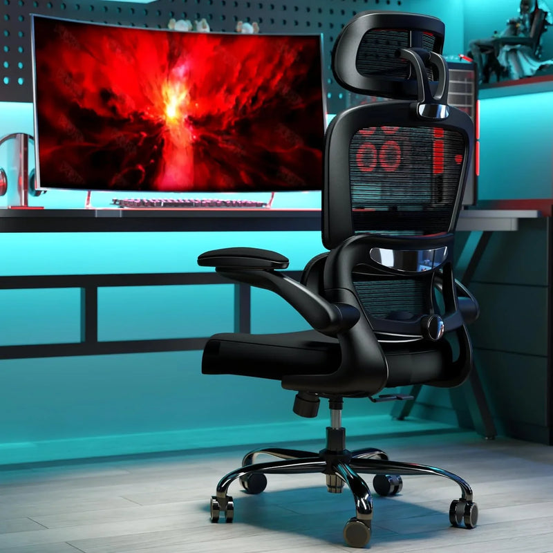 Office Chair Ergonomic Desk Chair, 330 LBS Home Mesh Office Desk Chairs with Wheels, Comfortable Gaming Chair, High Back Office Chair for Long Hours, Office Chair for Study and Work (Grey) P6