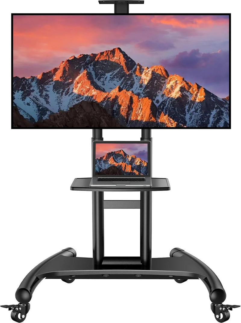 Rolling/Mobile TV Cart with Wheels for 32-82 Inch LCD LED 4K Flat Screen TVs - TV Floor Stand with Shelf Holds Up to 100 lbs, Height Adjustable Trolley Max VESA 600x400mm- PSTVMC05 O1