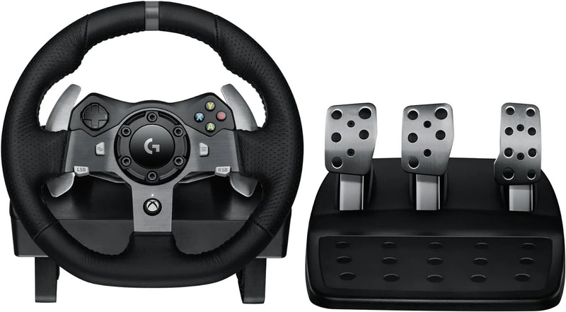 Drive Force racing car steering wheel and pedals, real force feedback function, stainless steel shift paddles, leather steering wheel cover suitable for Xbox Series X|S, Xbox One, PC and Mac - Black X5