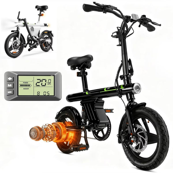 14 in Electric Bike for Adults,500W Folding E-Bike,Electric Commuter Mini Bikes,Electric Bicycles with 36V Removable Battery,Black A2