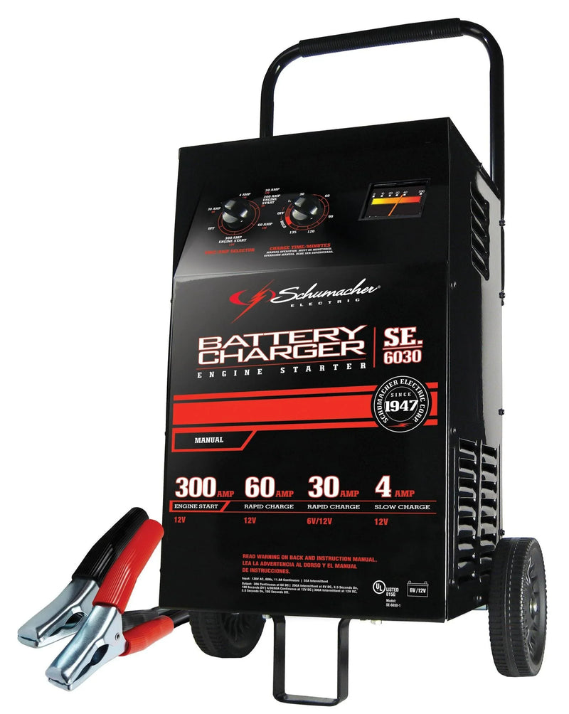 Electric Wheeled Battery Charger and Engine Starter, SC1446, 2-in-1, manual timer control, 300 crank amps, 6 volts, 12 volts, for car, SUV, truck and Marine batteries Z9