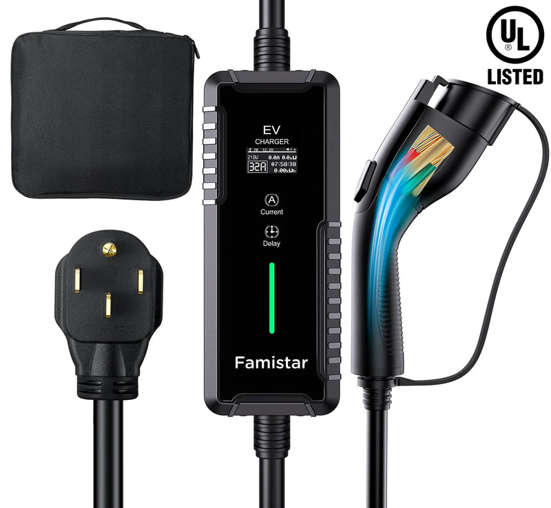 Level 2 & Level 1 EV Charger, 16Amp 110-240V Portable J1772 Electric Car Charger with Adjustable Amp Delayed Timer 25ft Long Cord X5