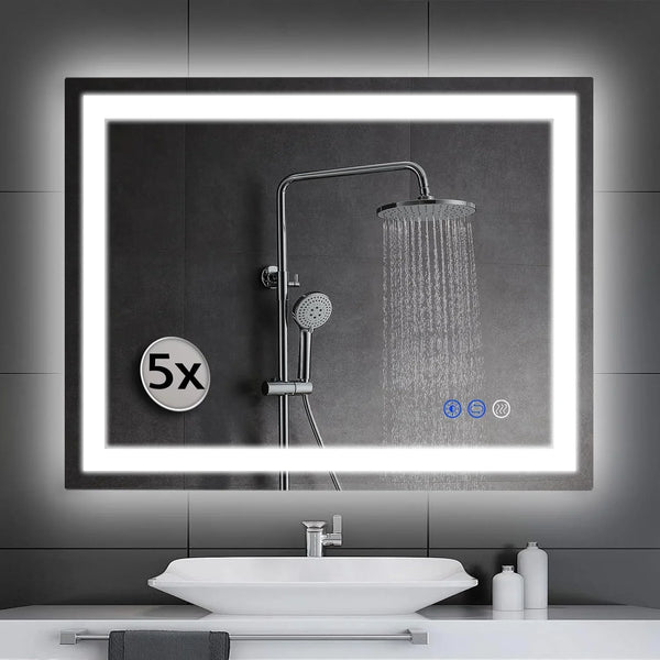 LED wall-mounted makeup mirror with lights - suitable for wall-mounted large makeup tables. Features intelligent touch buttons, anti-fog, water resistance, adjustable dimming, color adjustment, and magnifying glass function. S1