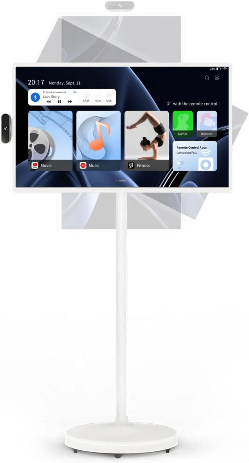 32-Inch Portable TV, 1080P FHD Rolling TV on Wheels with Rotatable Touch Screen, Android 13 OS, 8G RAM 128G Storage, Built-in Battery, Full Swivel Rotation, Voice Remote P8