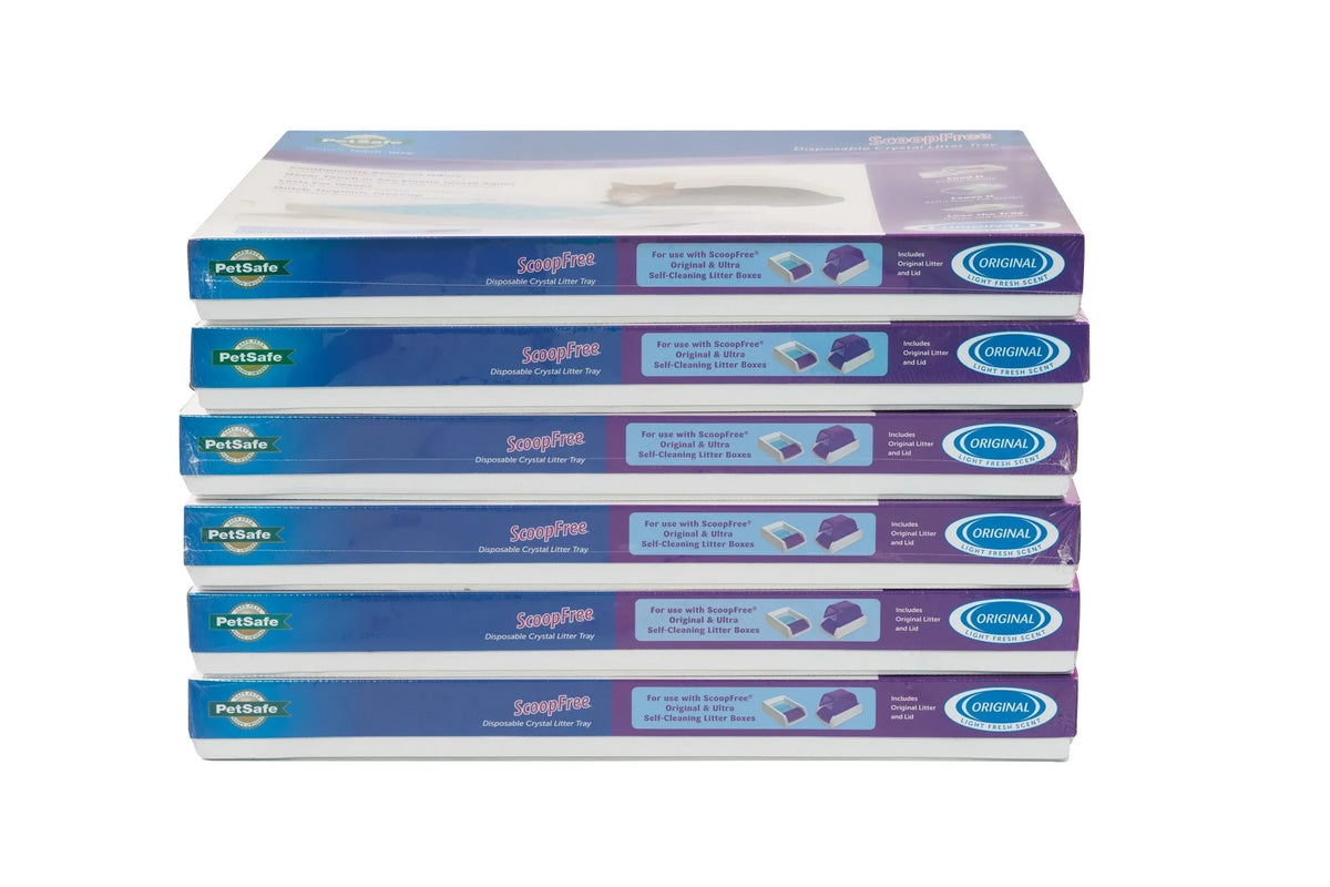 ScoopFree Complete Replacement Blue Crystal Litter Tray-- 6-Pack Easy Cleanup with Disposable Tray Includes Leak Protection and Low Tracking Litter