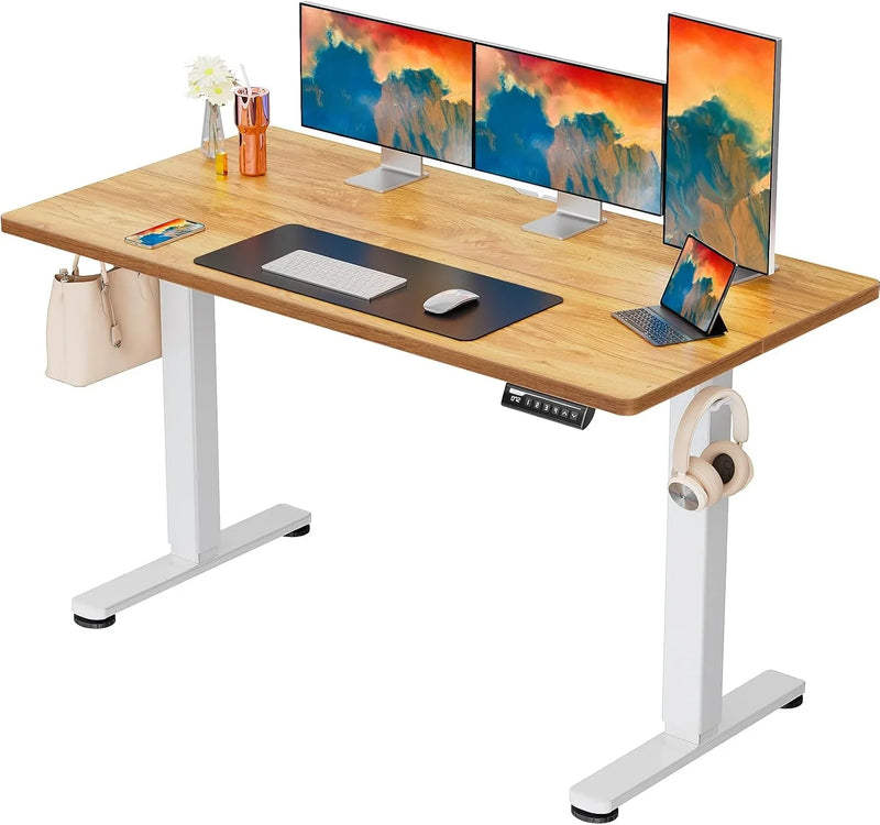 Height Adjustable Electric Standing Desk, 40 x 24 Inches Sit Stand up Desk, Small Memory Computer Home Office Desk with Two-Piece Desktop (Light Vintage Brown) X4
