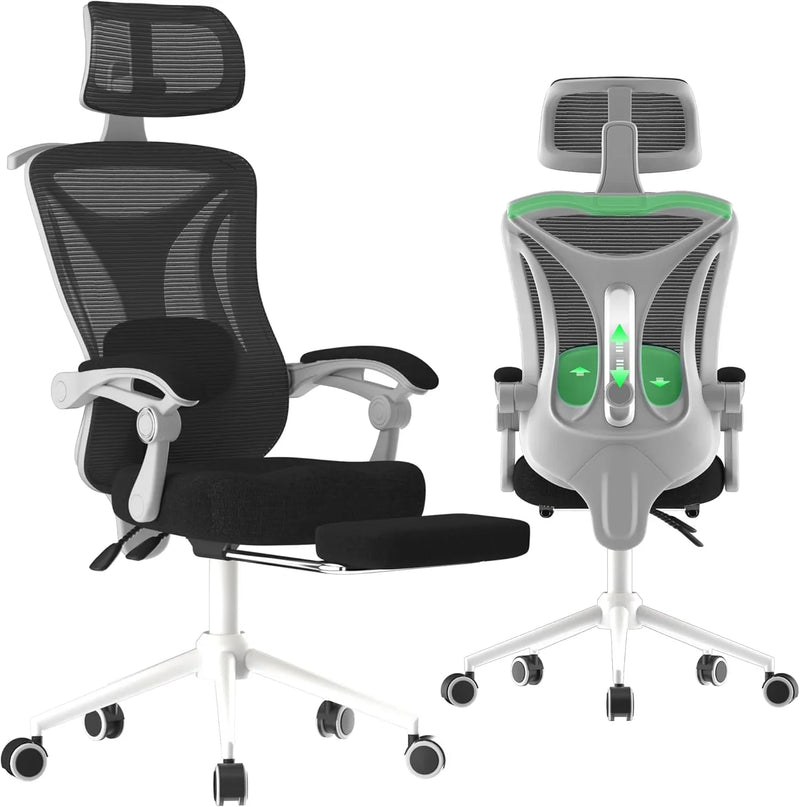 Ergonomic Office Chair - Adjustable Lumbar & Headrest, 90-160° Reclining with Footrest, Breathable Mesh Back - Home Office/Gaming Computer Chair (Black, 300lbs Capacity) I9