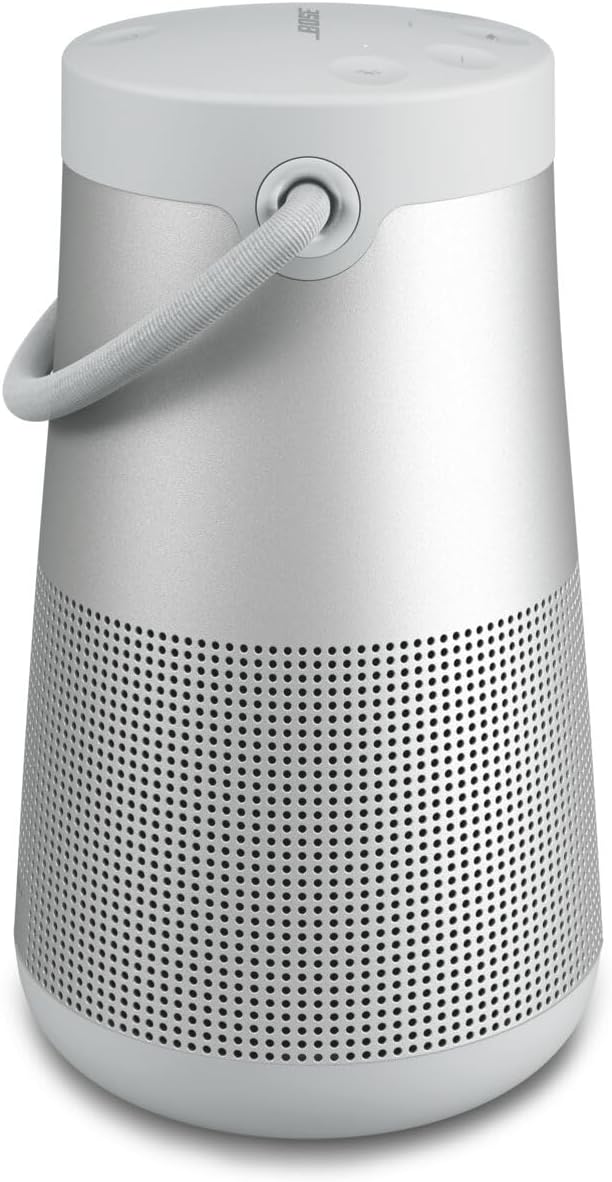 Bluetooth speaker, portable speaker with microphone, wireless and waterproof, 360-degree omnidirectional sound output, long-lasting battery and handle, silver appearance M1