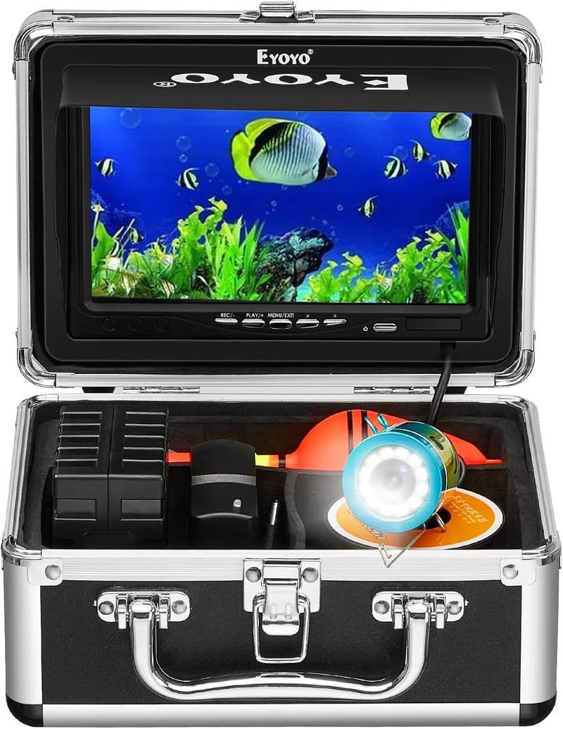 Underwater fishing photography and videography camera, underwater fish detector, fishing photography and videography camera on land/water/river/ice surface, 1000TVL resolution, 7-inch display screen, built-in 12 white lights, 15-meter long cable W0