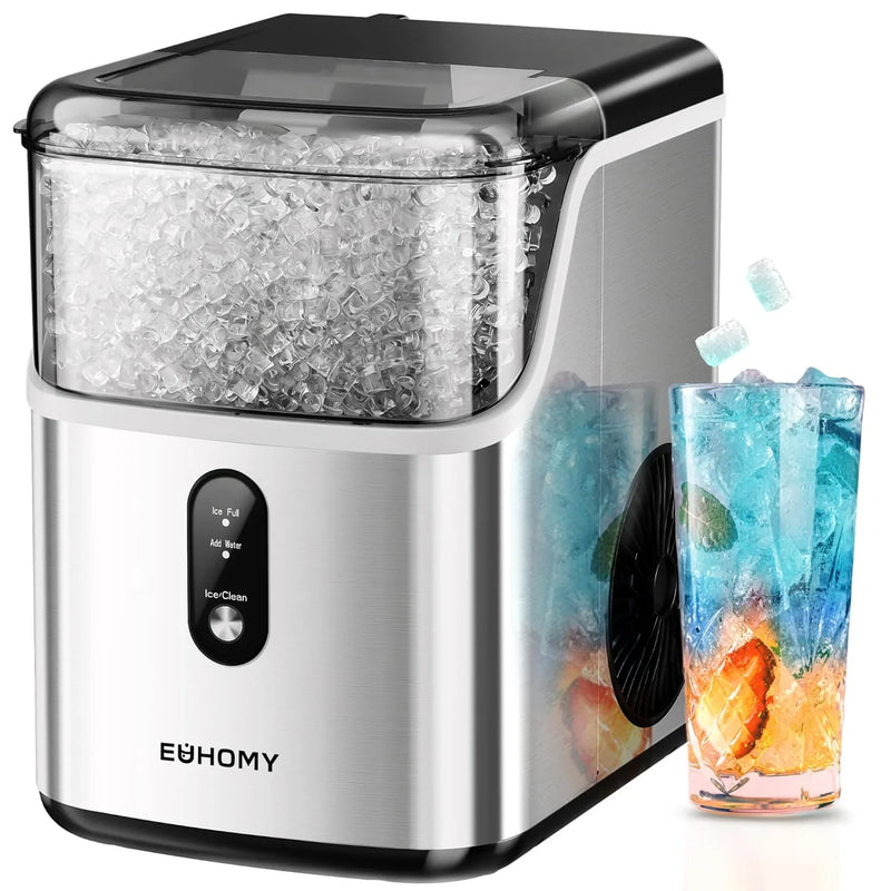 Desktop ice machine, pebble-style ice machine with 35 pounds/24-hour soft ice function, automatic cleaning sonic ice machine with ice scoop and ice box, granular ice machine (in stainless steel) suitable for home/kitchen/office O7