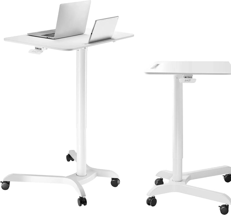 Portable laptop desk cart (3 feet 8 inches) - Mobile rolling desk - Computer projector cart - Adjustable height foldable mobile folding table - White mobile frame with brake wheels Z5