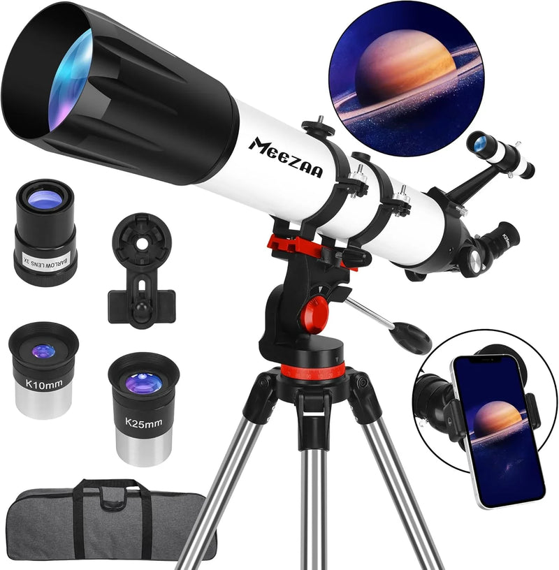 Telescope, Telescope for Adults High Powered Professional, 90mm Aperture 800mm Refractor Telescopes for Astronomy Beginners Fully Multi-Coated with AZ Mount Tripod & Phone Adapter & Carry Bag W6