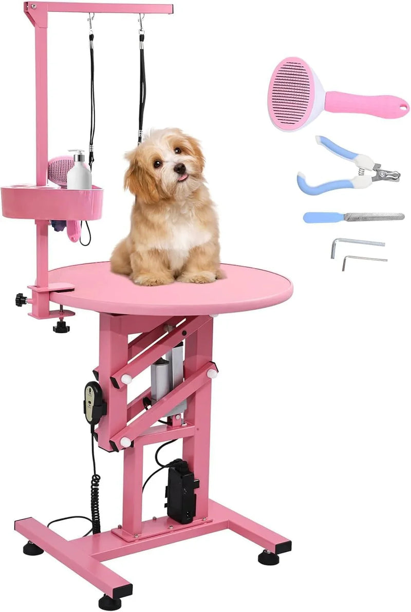 Electric Hydraulic Lift Pet Dog Grooming Table, 24Inch 360° Rotating Grooming Desktop for Small Dogs, with Overhead Arm, Wireless Remote, Tool Organizer, Black V6