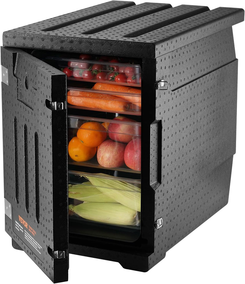 Food tray transportation box, 95-gallon insulated box for the catering industry, LLDPE food tray box with double clasps, front-mounted food heater with handle, suitable for stacking end loaders in restaurants, canteens, etc. black M7