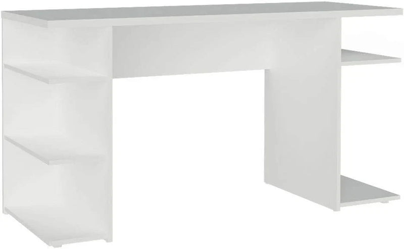 Madesa Large Modern Gaming Computer Desk 53 Inch with 5 Shelves Cable Management Student Study Wooden Table Home Office Gamer Desk for Kids and Adults - White E0