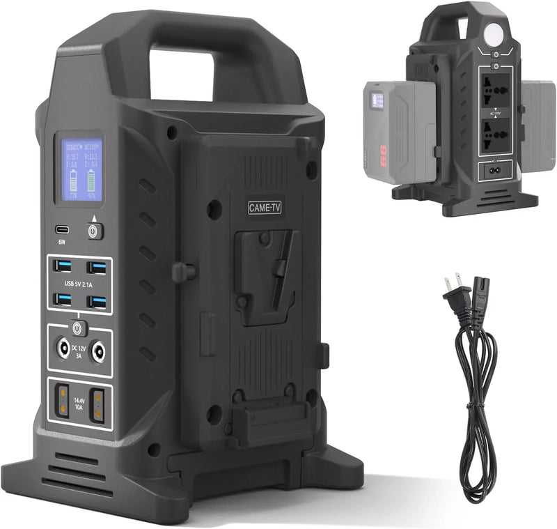 Dual V interface battery charger, power strip 3-in-1 dual-channel charger/multi AC power inverter station, PD 65W/USB-C, compatible with the fully V-lock battery charging of Smallrig Neewer Came TV. T0