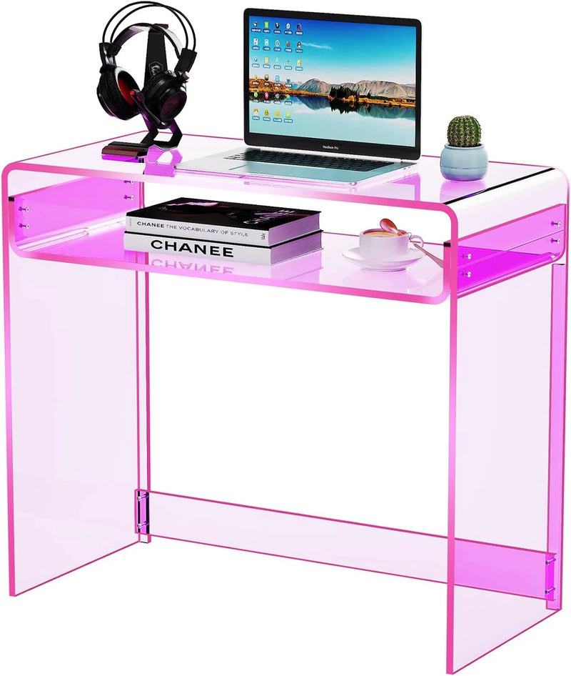 Acrylic Desk Laptop Workstation Study Table Home Office Console Table Entrance Tables Decor (Green) D8