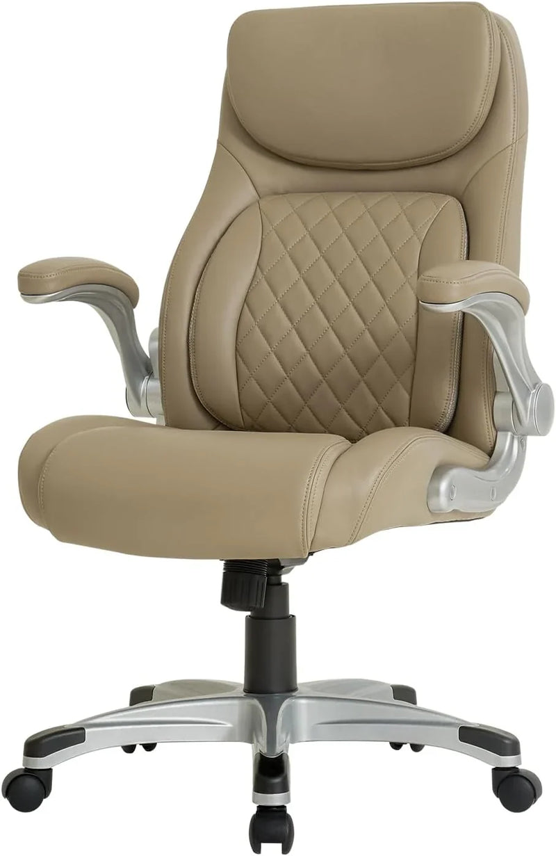 Ergonomic elastic polyurethane leather office chair, high-back modern executive office chair, equipped with 5 adjustable lumbar support cushions, tilting function, and reversible armrests. It is a comfortable home office computer desk chair, in black R2