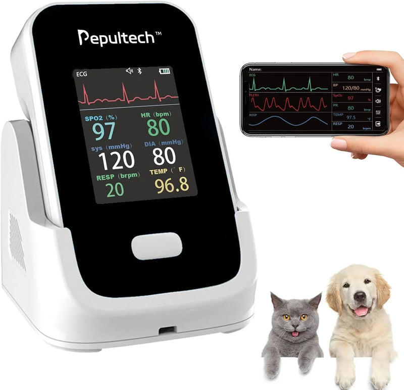 6 Parameters Veterinary Vital Signs Monitor,Bluetooth Veterinary Pulse Oximeter for Dogs, Rechargeable Blood Pressure Monitor for Pets,Oxygen Spo2 Monitoring Tools for Family Clinic Use M2