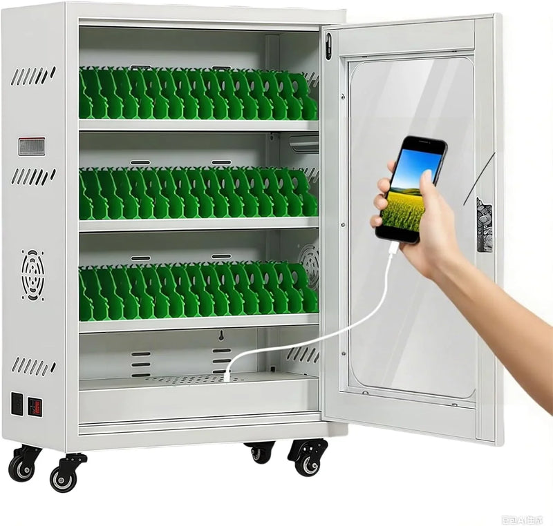 Mobile Charging Cabinet for Cell Phone, 50 Device Charging Station, USB Charging Cart Locker, with Wheels & Combination Lock, Secure Phone Storage Cabinet (50Slots) H1
