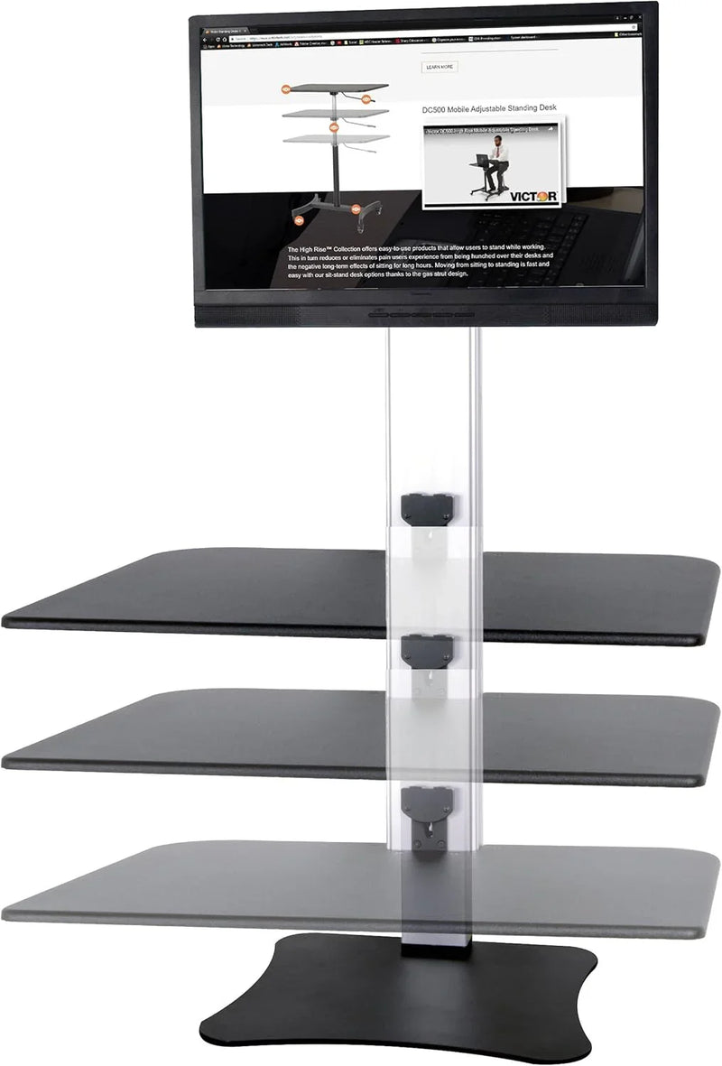 High-position electric triple monitor adjustable desk | Sit-stand dual-purpose work desk for three screens | 28-inch wide work surface | Compatible with any standard desktop | Adjustable monitor stand X4