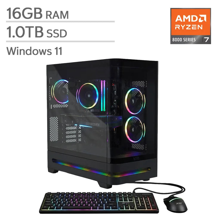 Acer Nitro 85 Gaming Desktop, AMD Ryzen 7 8700F - 16GB RAM, 1 TB SSD, NVIDIA GeForce RTX 5060 B4