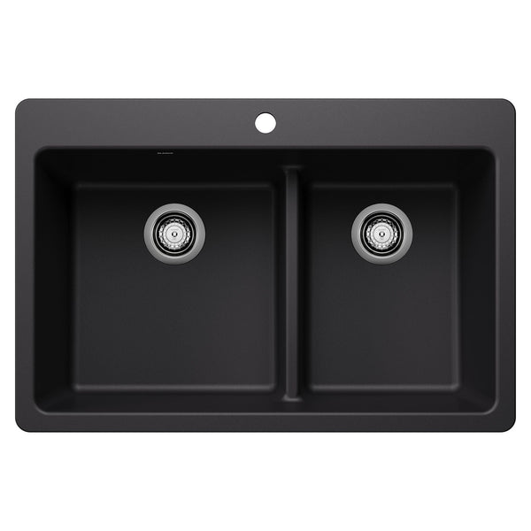 Blanco Dual Mount Kitchen Sink with Low Divide, Black, 33-in B0