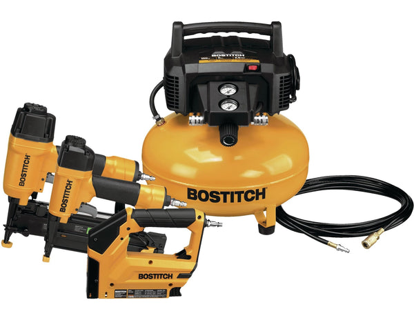 Bostitch Oil-Free Portable 3-Gun & Pancake Air Compressor Combo Kit, 150-PSI K6