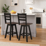 Brassex Aaron Oak/Dark Grey Swivel Counter/Bar Stool with Back Rest, 2-pc