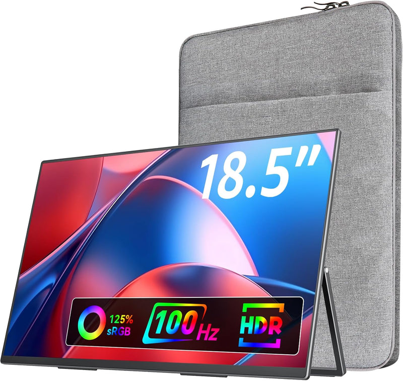 Large Portable Monitor-18.5 Inch Computer Gaming Display 100Hz 125% sRGB FHD 1080P USB-C HDMI IPS Screen for Laptop Mac Surface PC PS4/PS5 Xbox Built-in Kickstand, Speakers, VESA Mountable S3