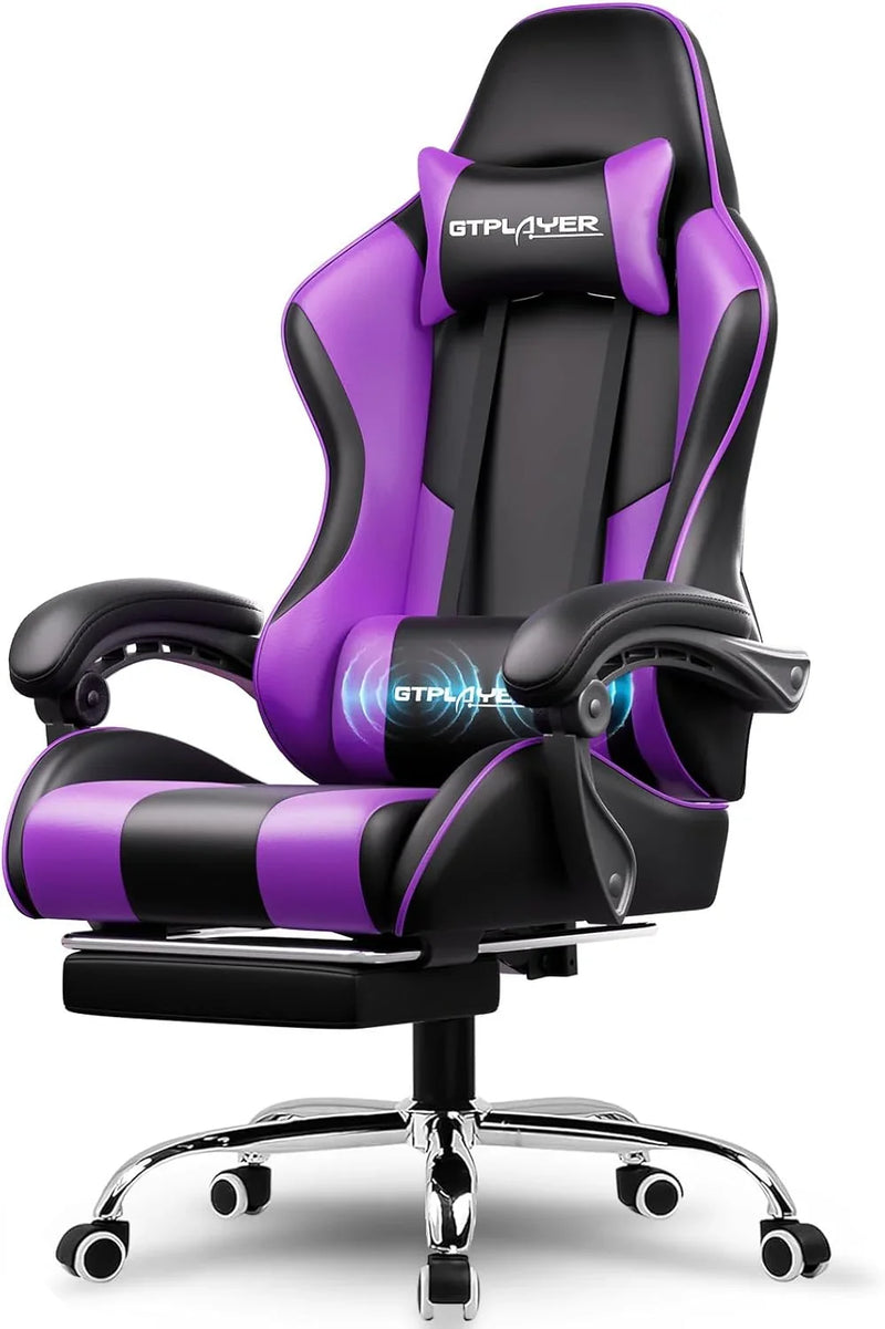 Gaming Chair with Footrest and Lumbar Support – Ergonomic Computer Chair with Headrest, 360° Swivel, Height Adjustable, White K3